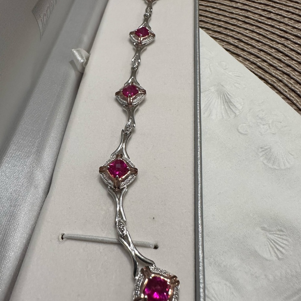 Beautiful pink stones sterling silver bracelet